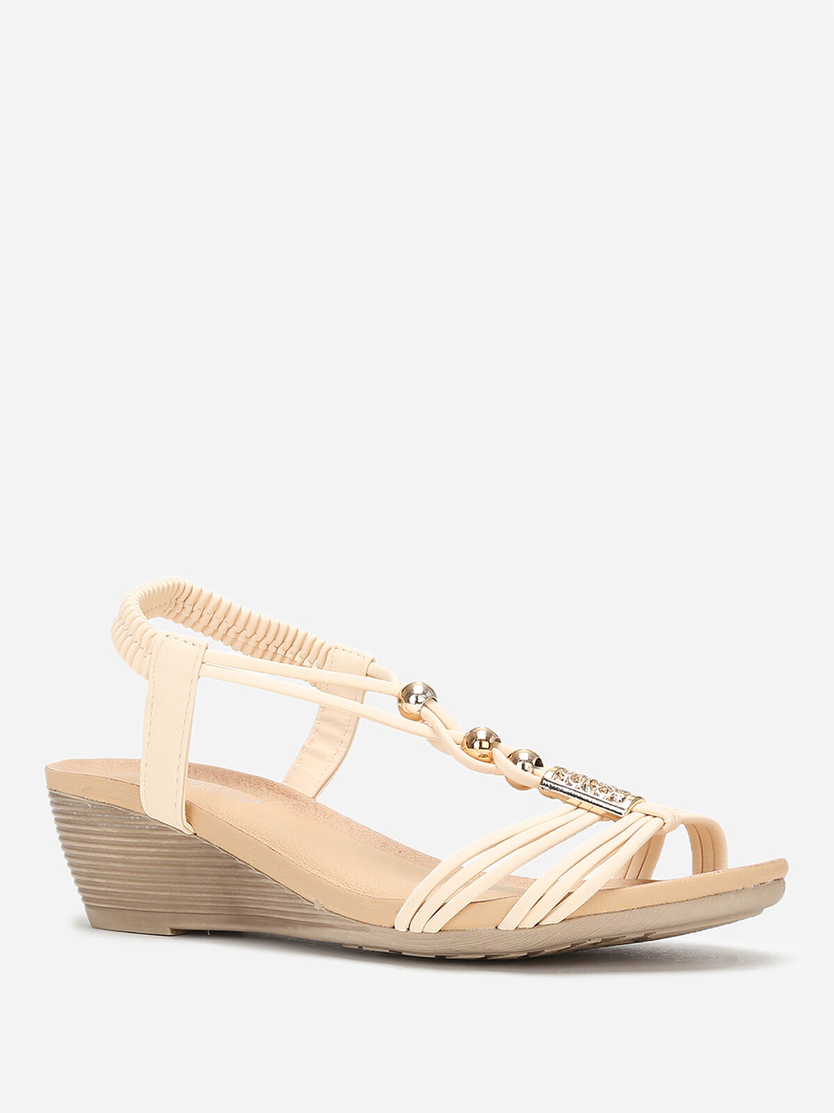 Sandales compensées beiges à détails dorés Beige- Beige