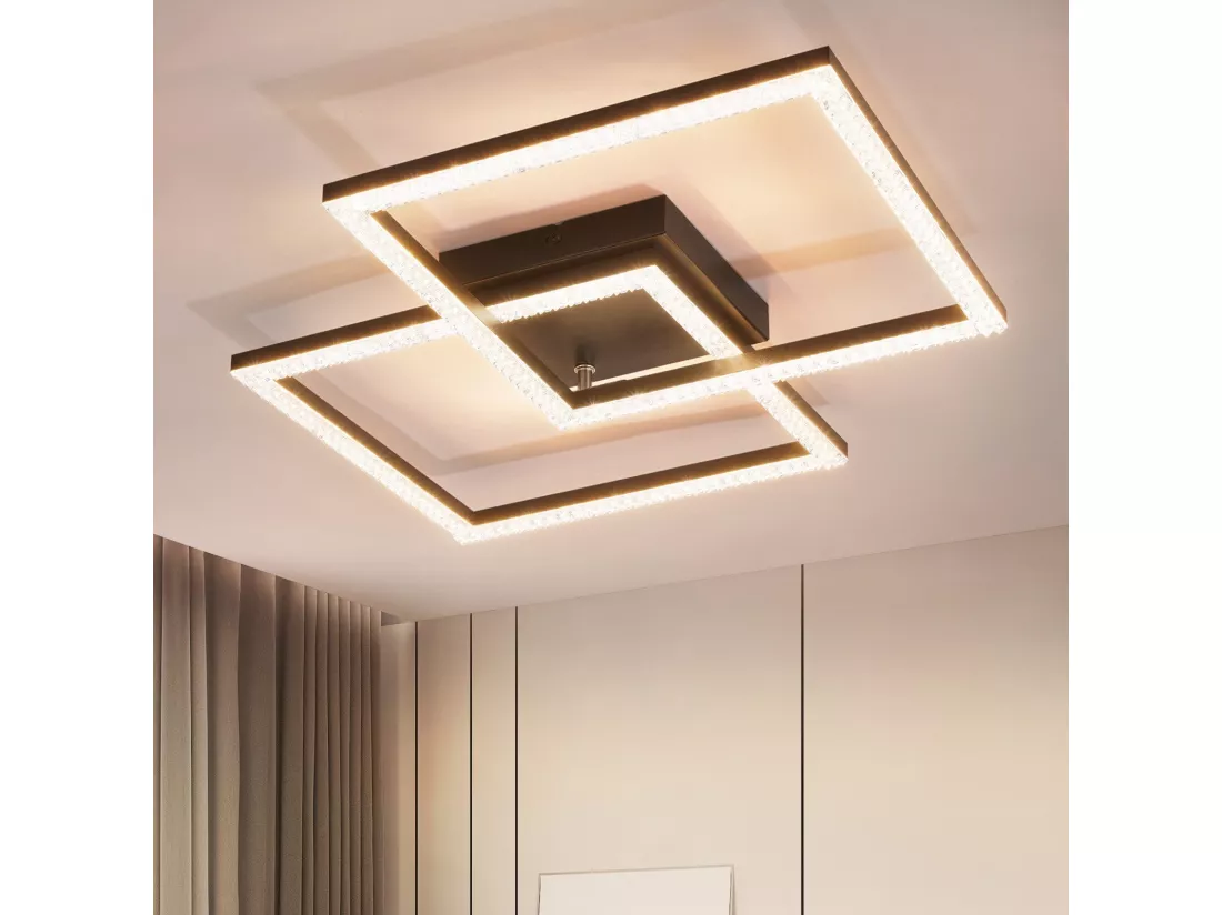 NETTLIFE Plafonnier LED salon noir 3000K blanc chaud moderne cristal chambre lampe 24W pour cuisine chambre couloir