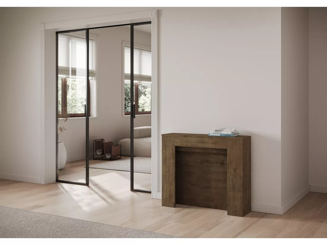 Console Extensible 90x25/211 cm Kiba Noyer rallonges internes