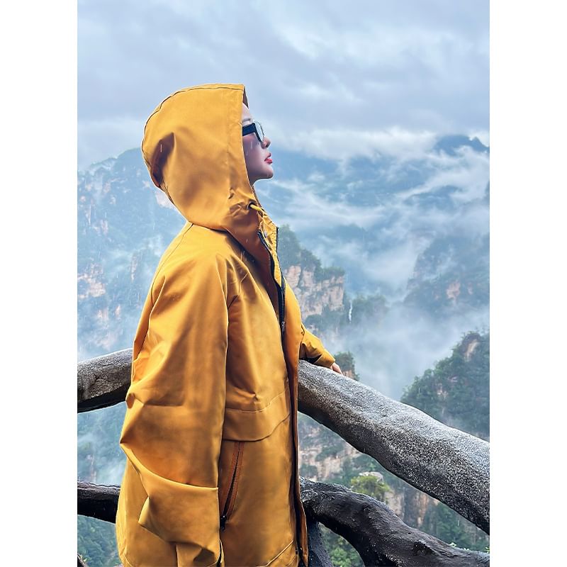 Obikan - Trenchcoat met capuchon, trekkoord en taille, ritssluiting