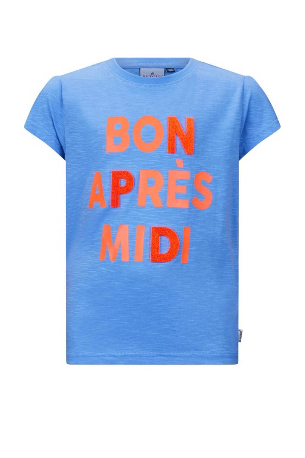 Retour Jeans T-shirt Starr met tekst blauw/oranje