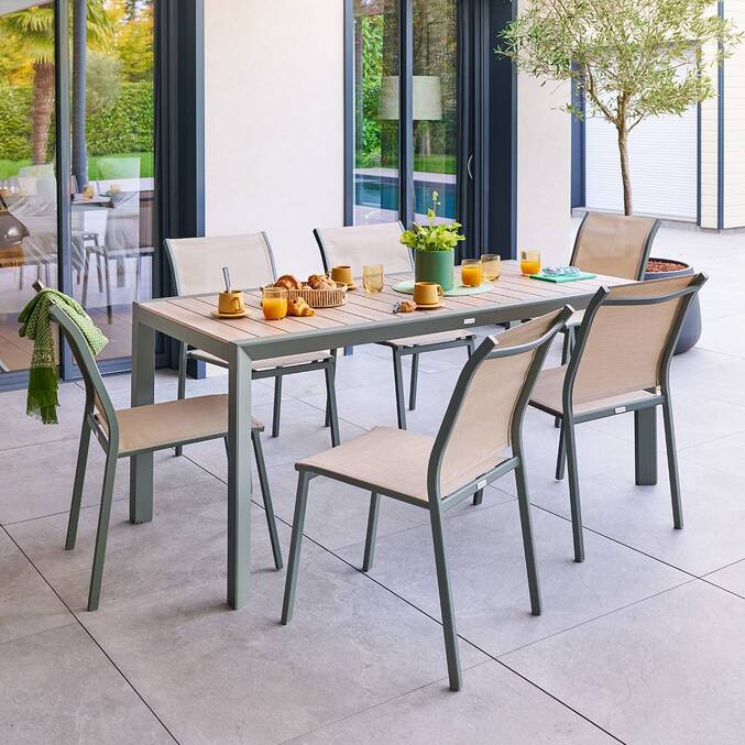 Table de jardin rectangulaire EVASION Lin / Vert laurier