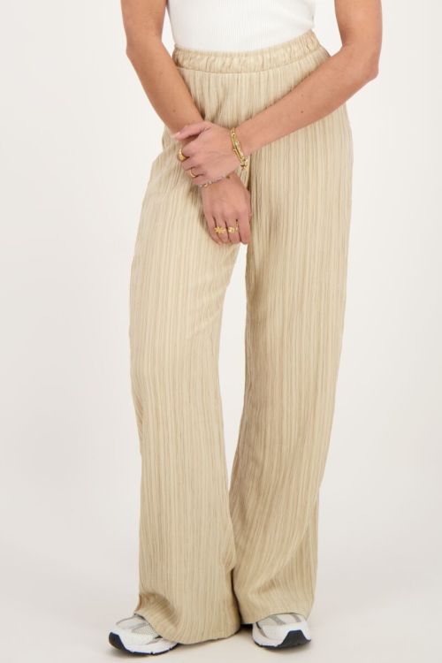 Beige wide leg crinkle broek