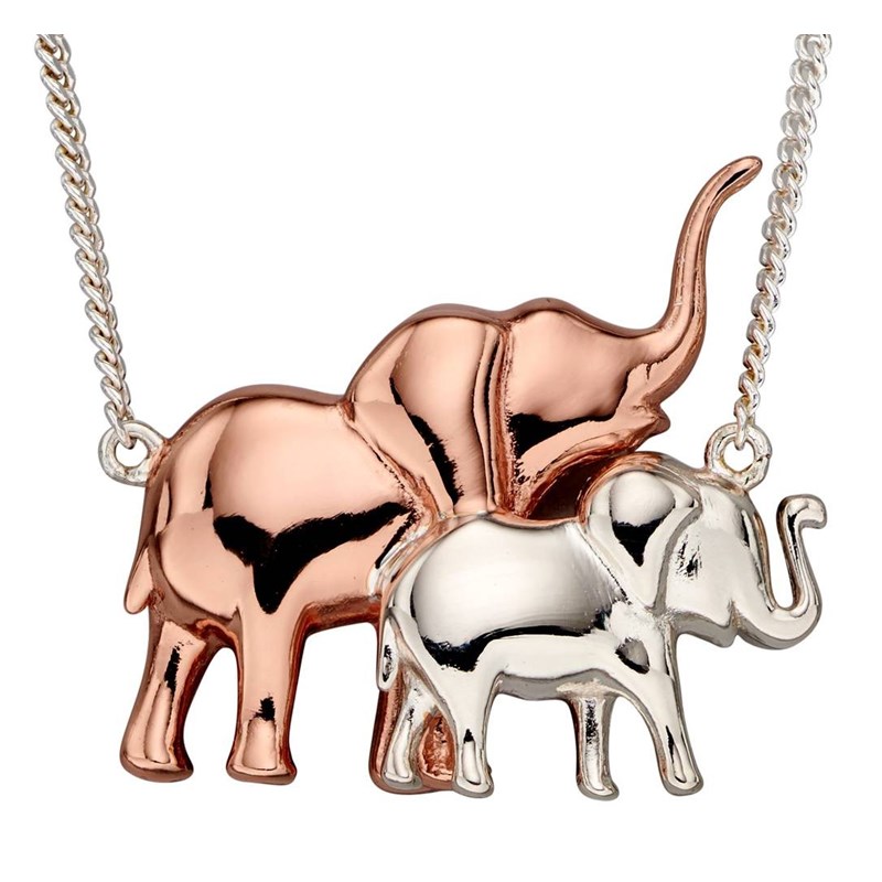 Collier elephants plaqué or rose en argent 925/1000