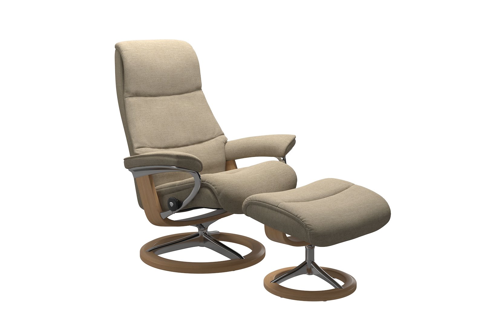 View (M) lenestol med krakk Tekstil Peony Beige - Signature Chrome - Eik