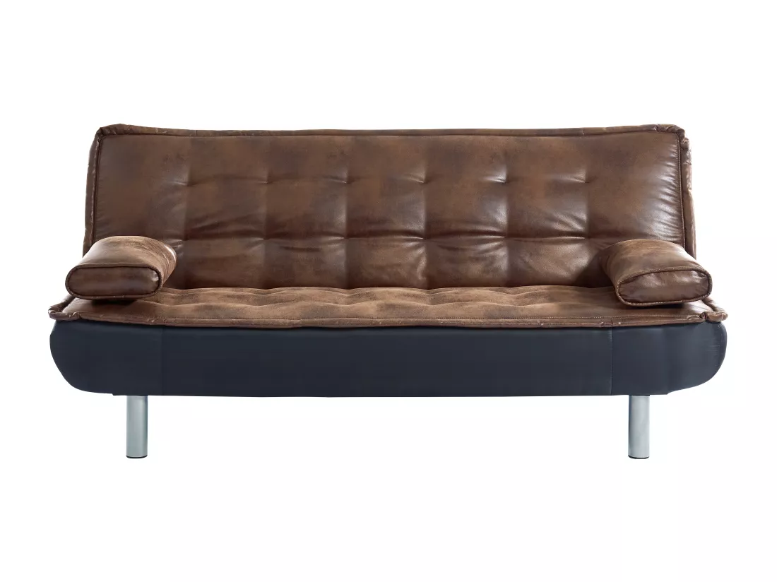 Canapé 3 places convertible clic-clac en microfibre vieilli marron MISHAN II