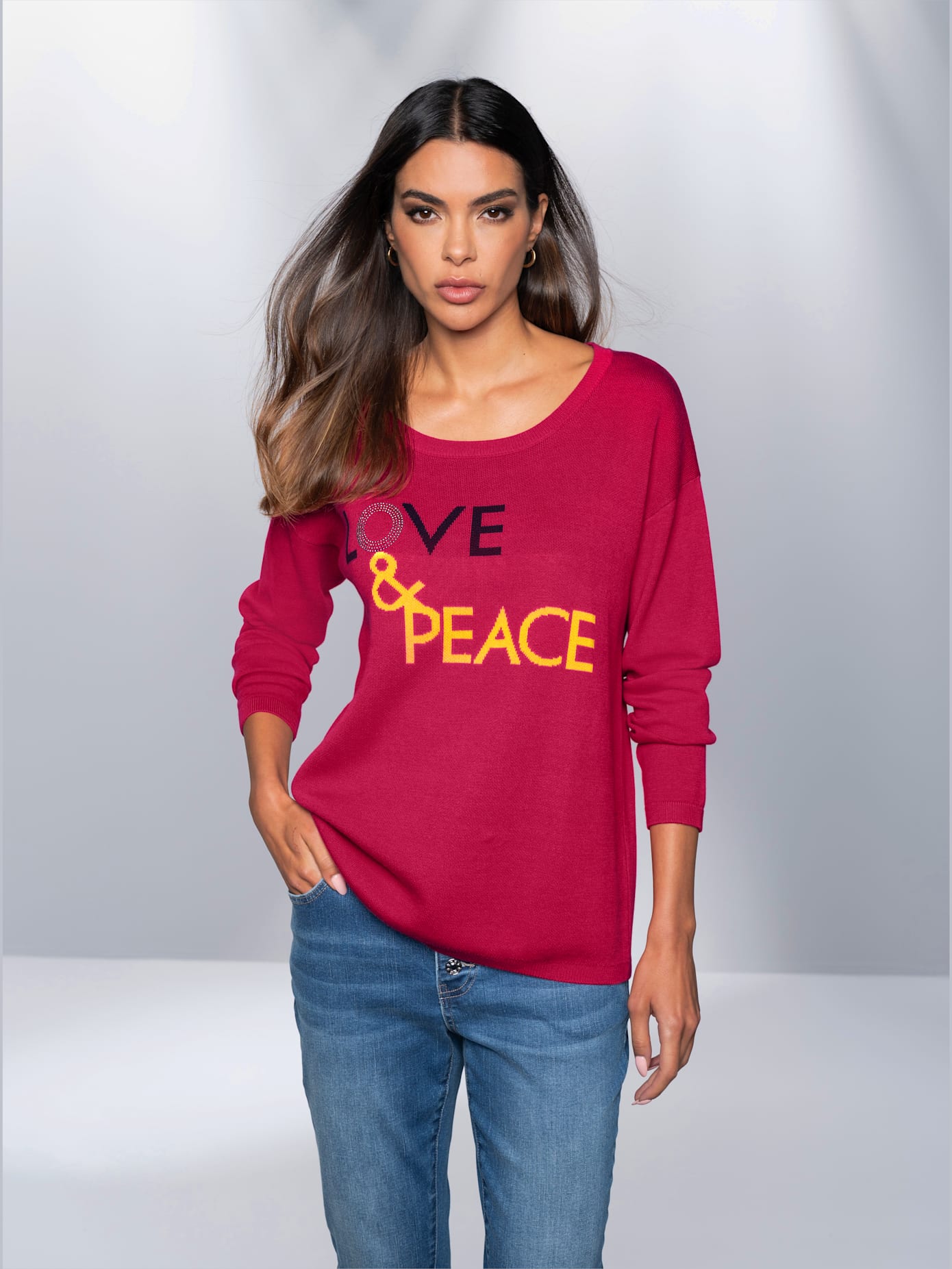 Pull inscription avec petites pierres brillantes fantaisie
