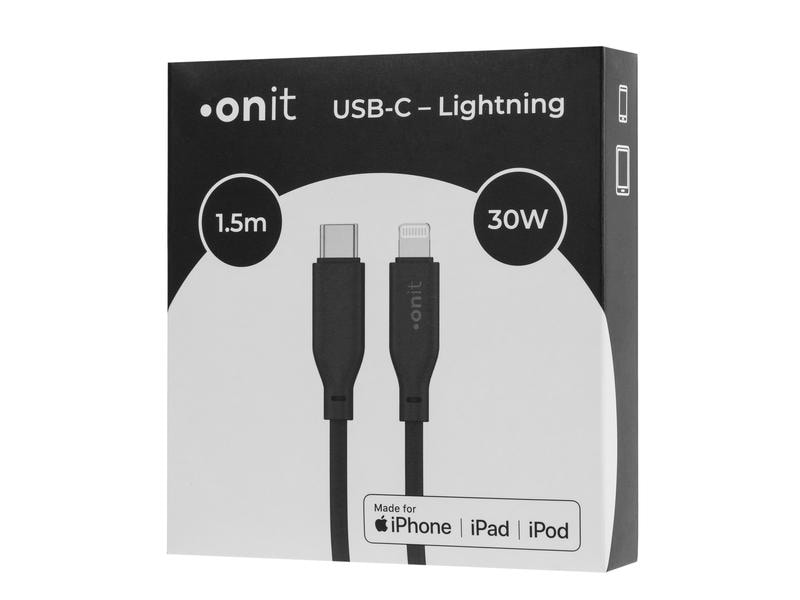 onit USB 2.0-Kabel Silikon MFi USB C - Lightning 1.5 m, Sch Verbindungskabel mit Silikonoberfläche für iPhone, iPad und iPod
