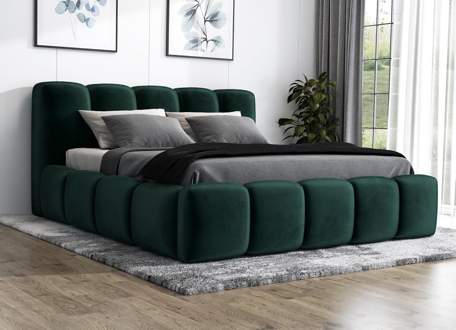 A&J MöbelLand Polsterbett 90x200 mit Bettkasten und Lattenrost – Sonic, Bett mit Matratze und Stauraum in Dunkelgrau