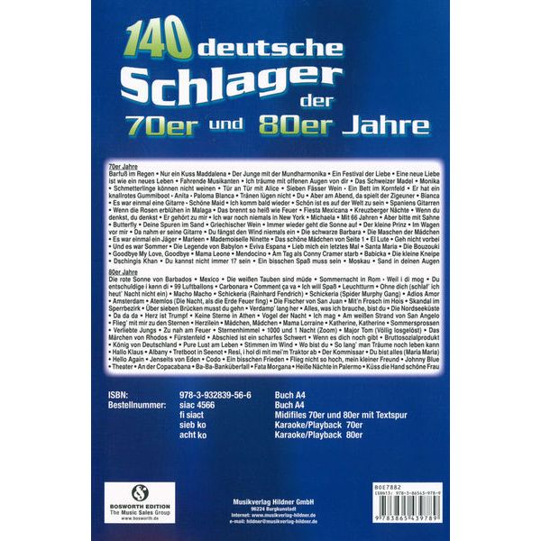 Hildner Musikverlag 140 Deutsche Schlager Der 70er