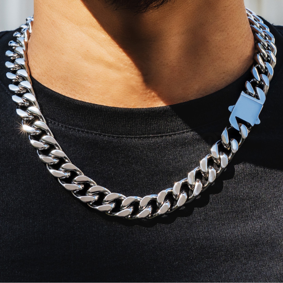 14mm Cuban Link Panzerkette silbrig