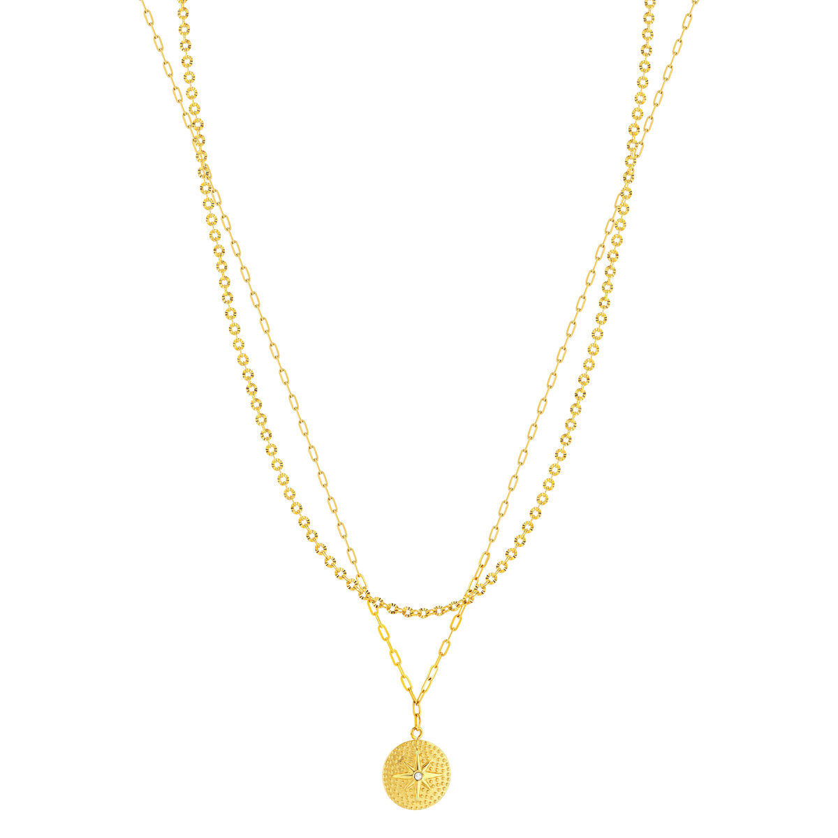 Collier acier jaune pierre pierre imitation blanche étoile 41,5 cm