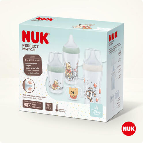 Coffret PP Perfect Match Winnie - 1 biberon 150mL + 2 biberons 260mL + 1 sucette 0-6M - NUK