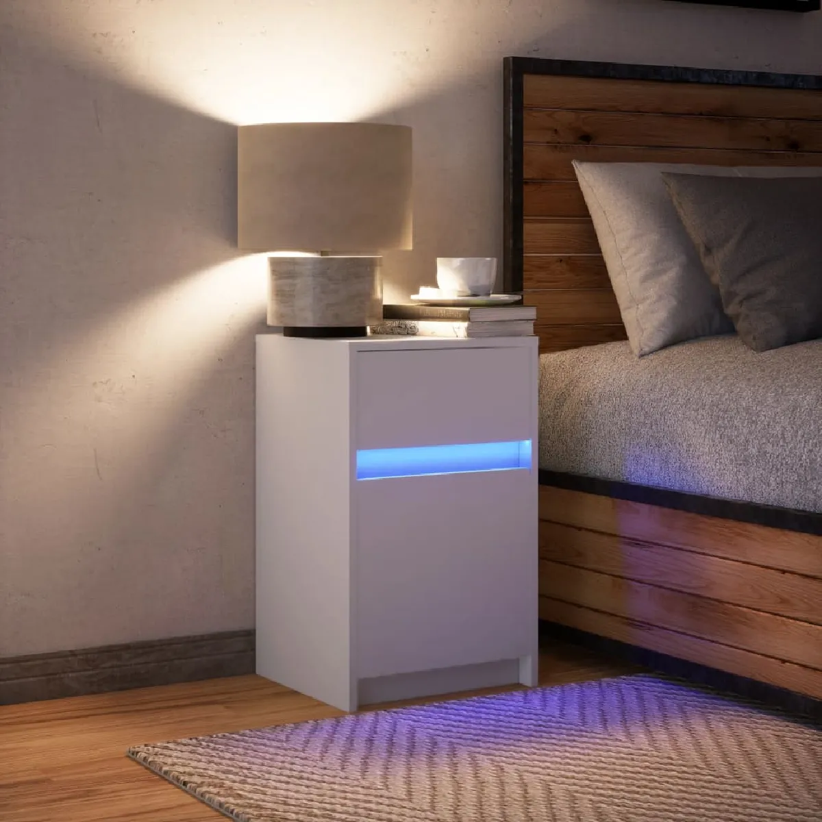 vidaXL Armoire de chevet avec LED - Blanc