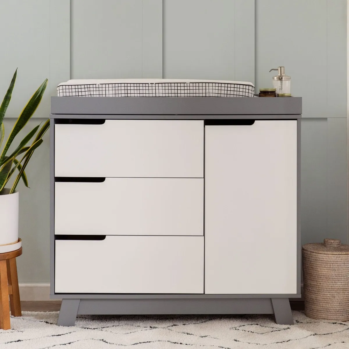 Babyletto Meuble à Langer à 3 Tiroirs Hudson avec Plateau Amovible - Gris  Blanc