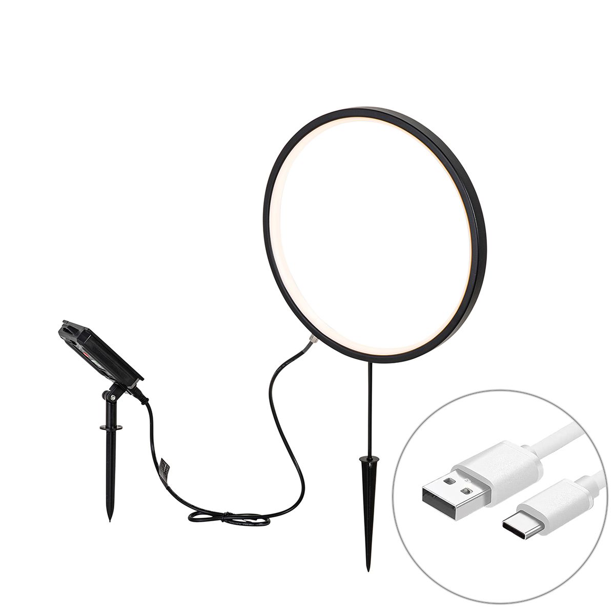 Prikspot zwart 60 cm incl. LED oplaadbaar en solar IP65 - Adalind