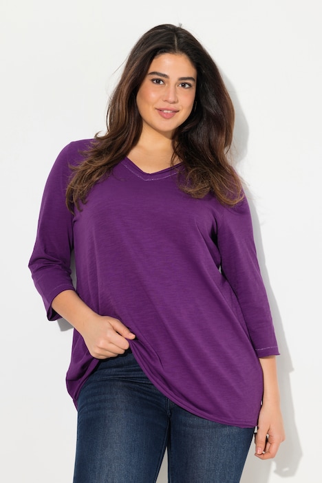 Shirt, Metallic-Nähte, V-Ausschnitt, 3/4-Arm