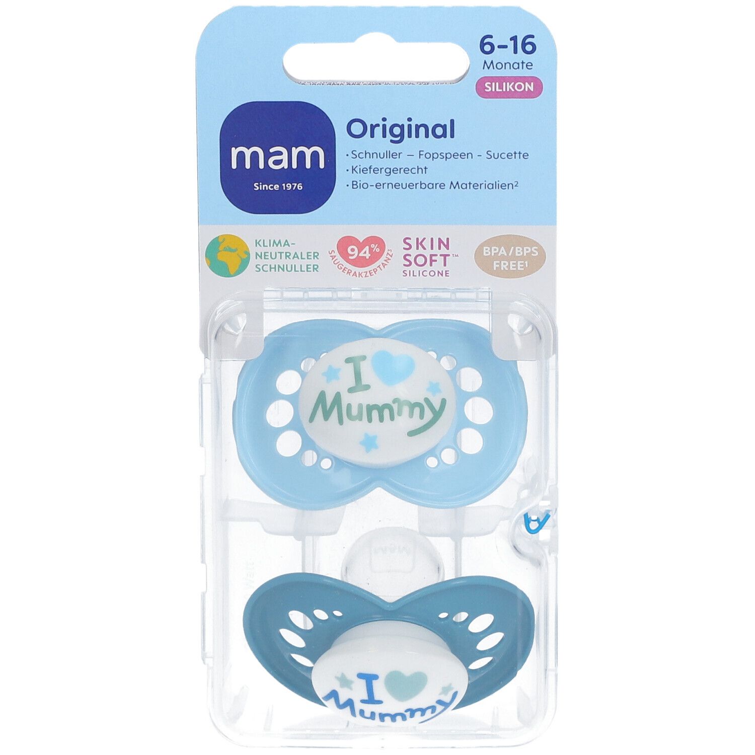 MAM Original Pure Silikonschnuller 6-16 Monate, Mummy blau