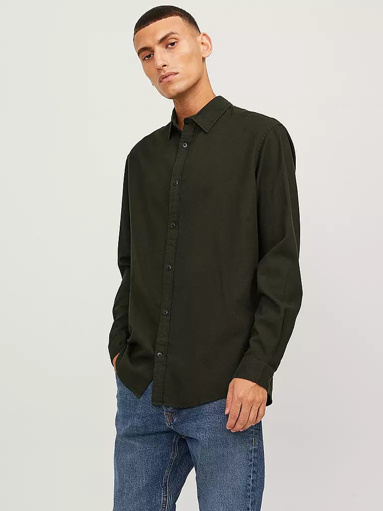 JACK & JONES Hemd Slim Fit JJEGINGHAM  dunkelgrün