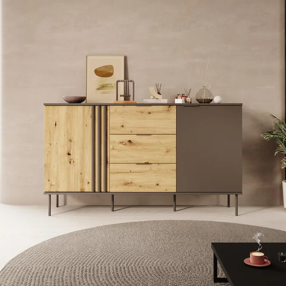 Meubella - Rogan - Dressoir - Zwart - 160x40x92 cm