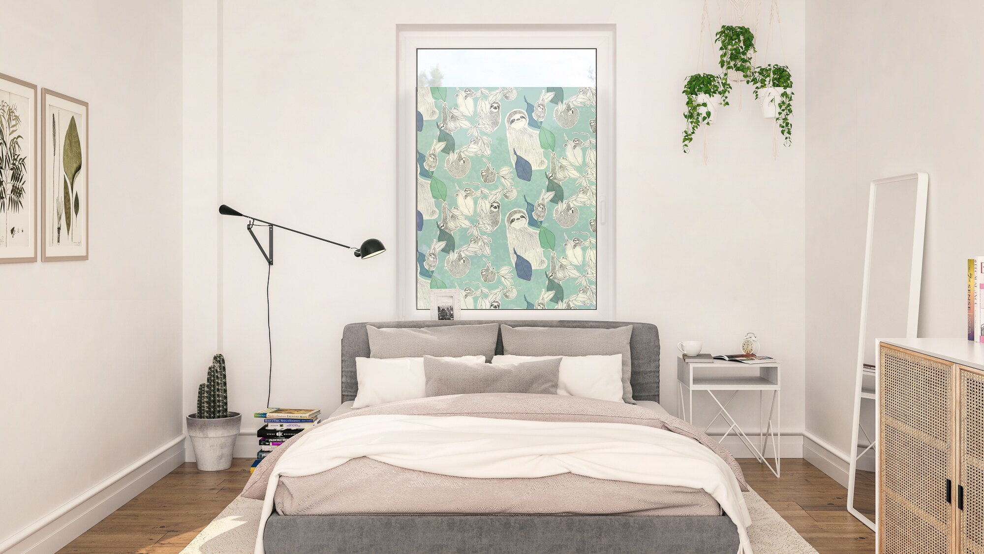 Lichtblick Fensterfolie selbstklebend, Sichtschutz, Sloths on turquoise- Grün