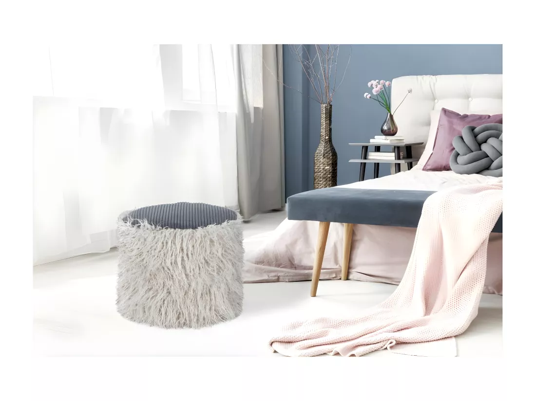 Pouf Rond Imitation Fourrure 