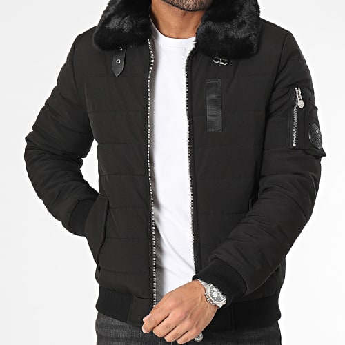 Veste Bomber Col Fourrure Noir