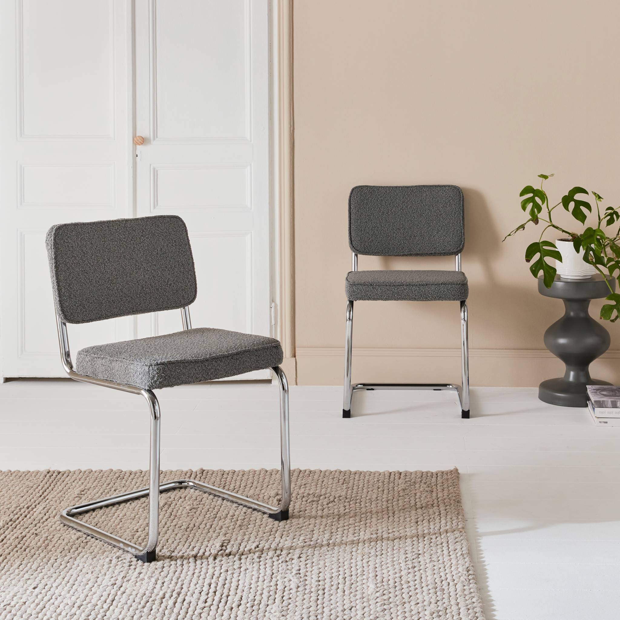 Lot de 2 chaises cantilever tissu bouclette texturée gris l46 x p54.5x h84.5cm