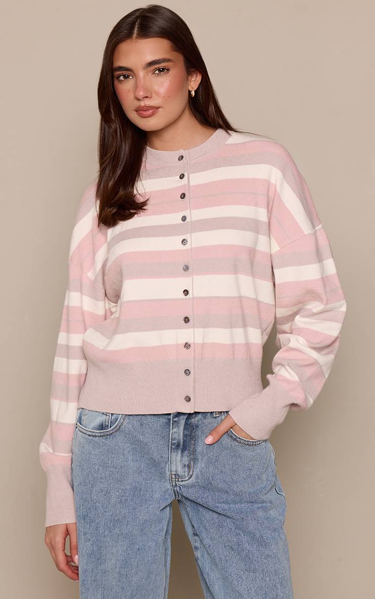 Rose Cardigan Tricoté Compact À Rayures