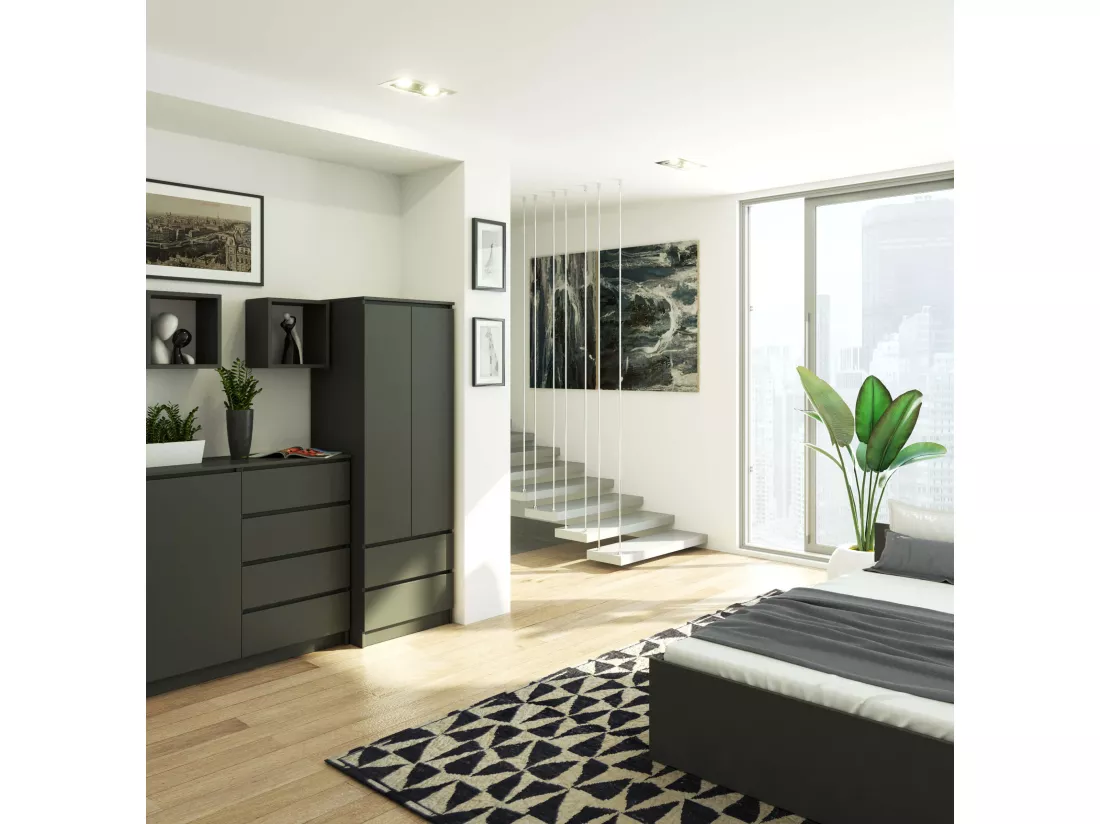 Armoire AKORD S60 Gris Graphite 60 cm 2 portes 2 tiroirs façade Gris Graphite 1 étagère 60x51x180 cm