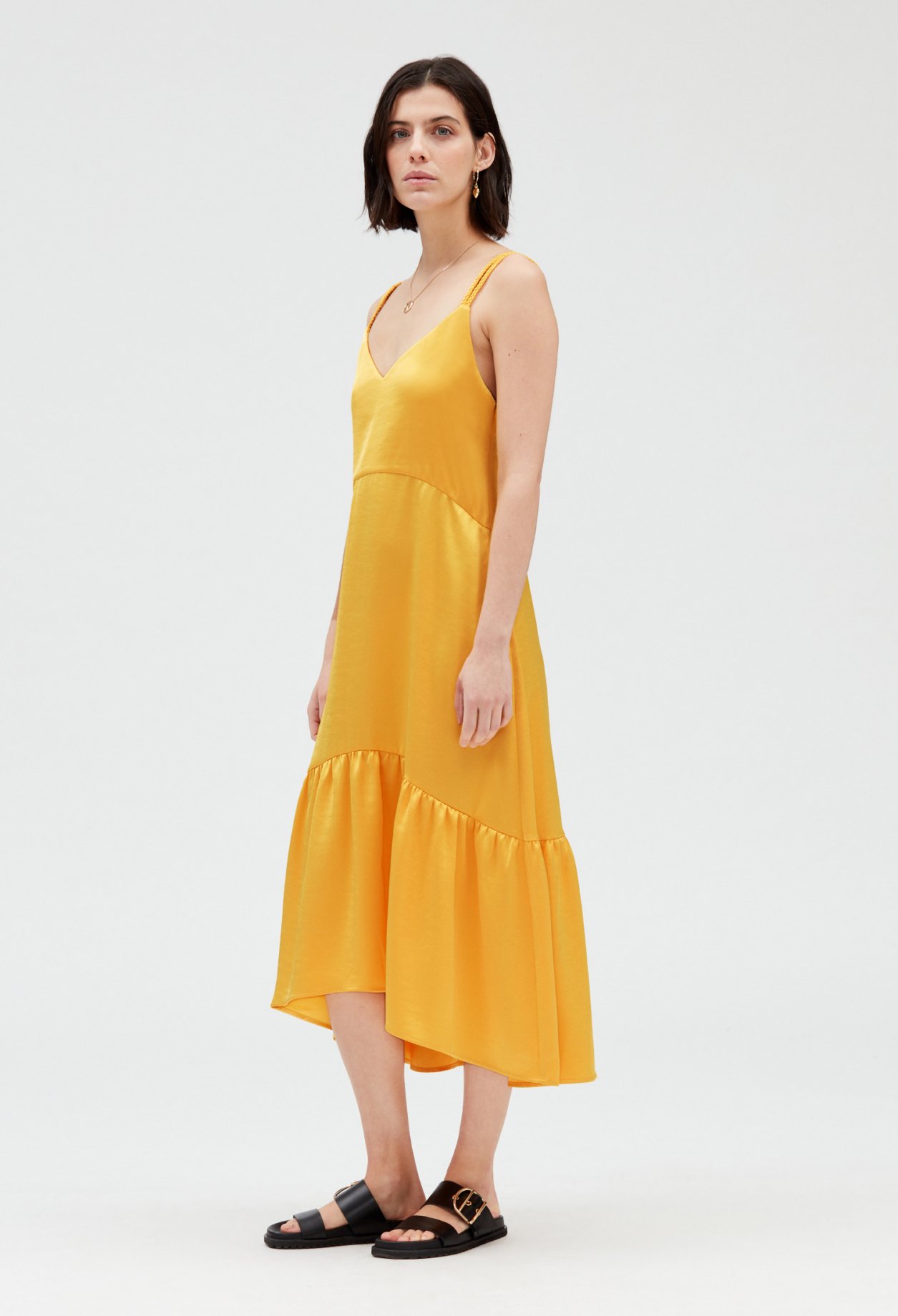 Robe midi satinee jaune