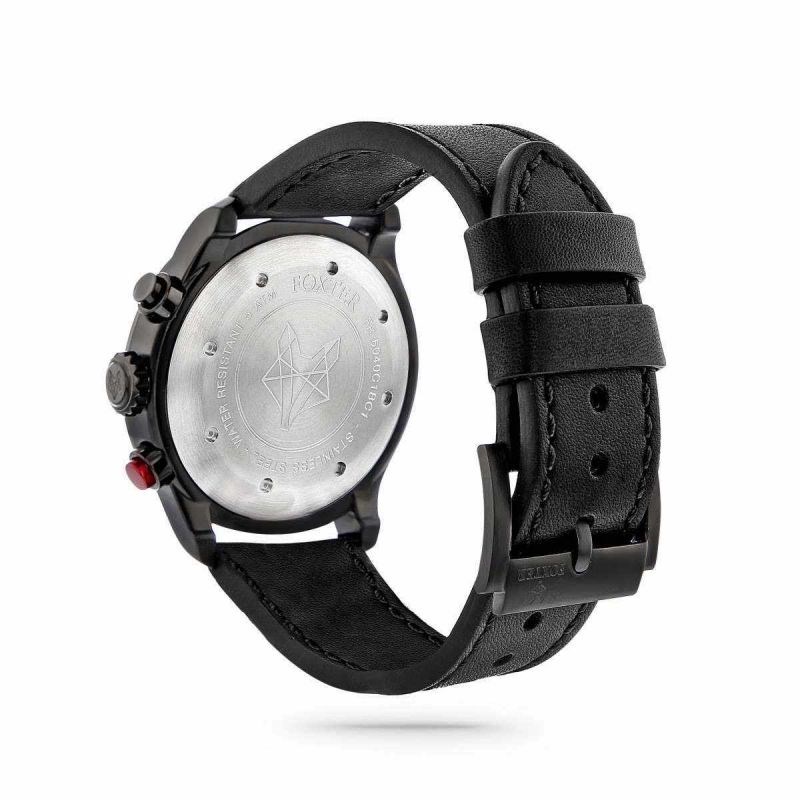 Montre Homme Foxter Avalone bracelet cuir noir, boitier PVD noir et fond noir - FR6041C1BC1