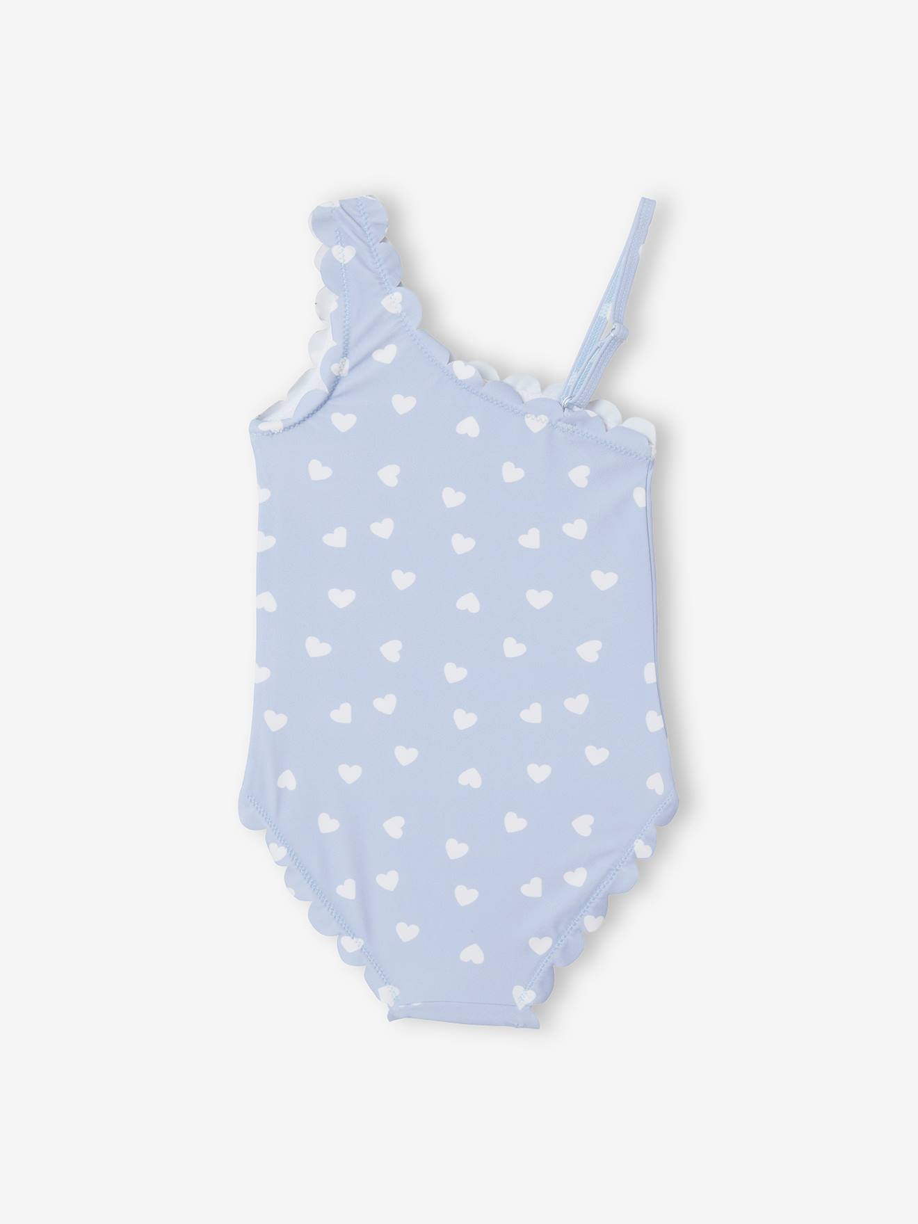 Maiô com estampa de corações + scrunchie, para meninas, estampa azul clara