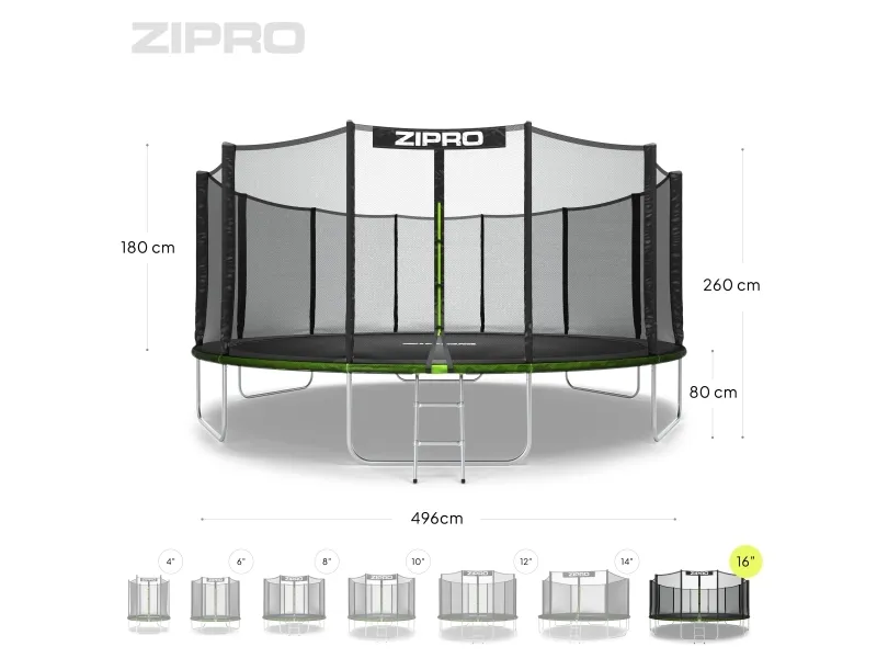 Zipro Trampolin med eksternt net 16FT 496cm   skopose