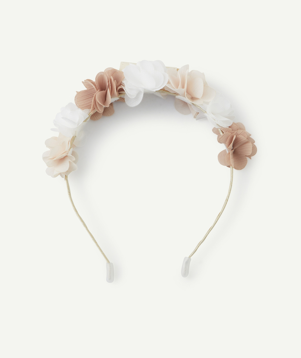 SERRE-TÊTE FILLE COULEUR DORÉE AVEC FLEURS EN RELIEF