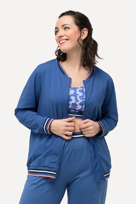 Loungewear-Jacke, Streifenbündchen, College-Look