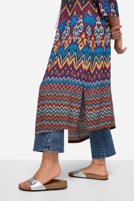 Kimono, grafischer Druck, offene Form, weite 3/4-Ärmel