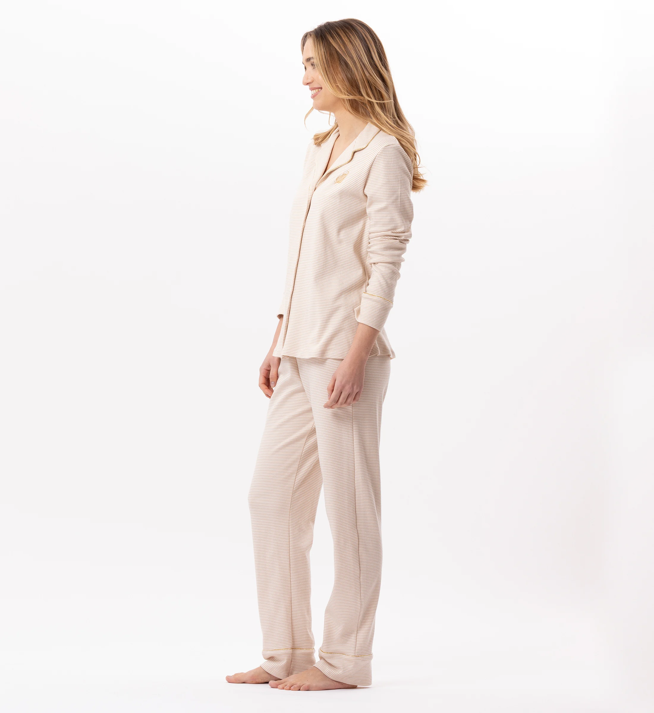 GARANCE 806 - Pyjama boutonné en coton | Beige