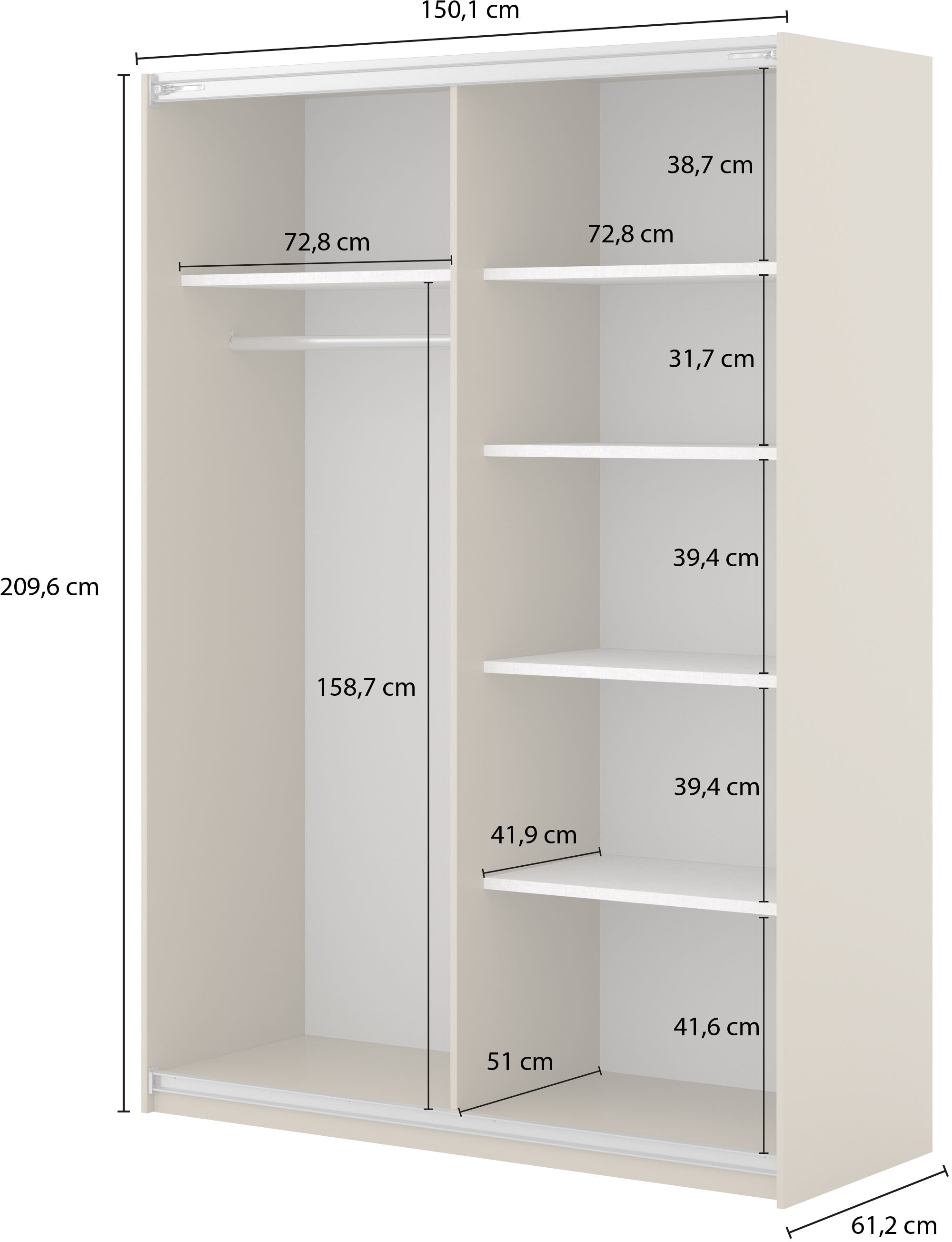 Home affaire Schwebetürenschrank »Niva, Garderobenschrank incl.kompletter Innenausstattung« Moderner Kleiderschrank, Schiebetürenschrank, Lamellen, Wäscheschrank