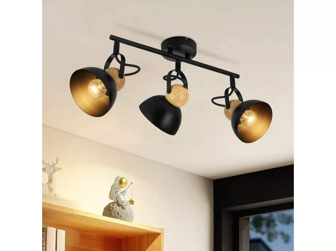 NETTLIFE Spot de plafond vintage noir E27 orientable 350° lampe de couloir rétro métal industriel 3 flammes
