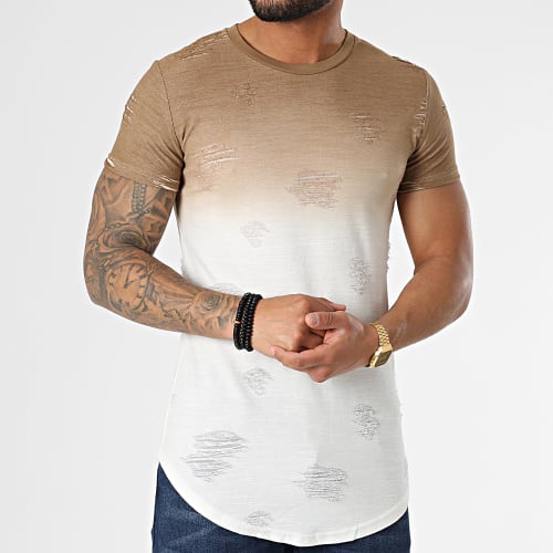 Tee Shirt Oversize Dégradé T2072 Marron Blanc