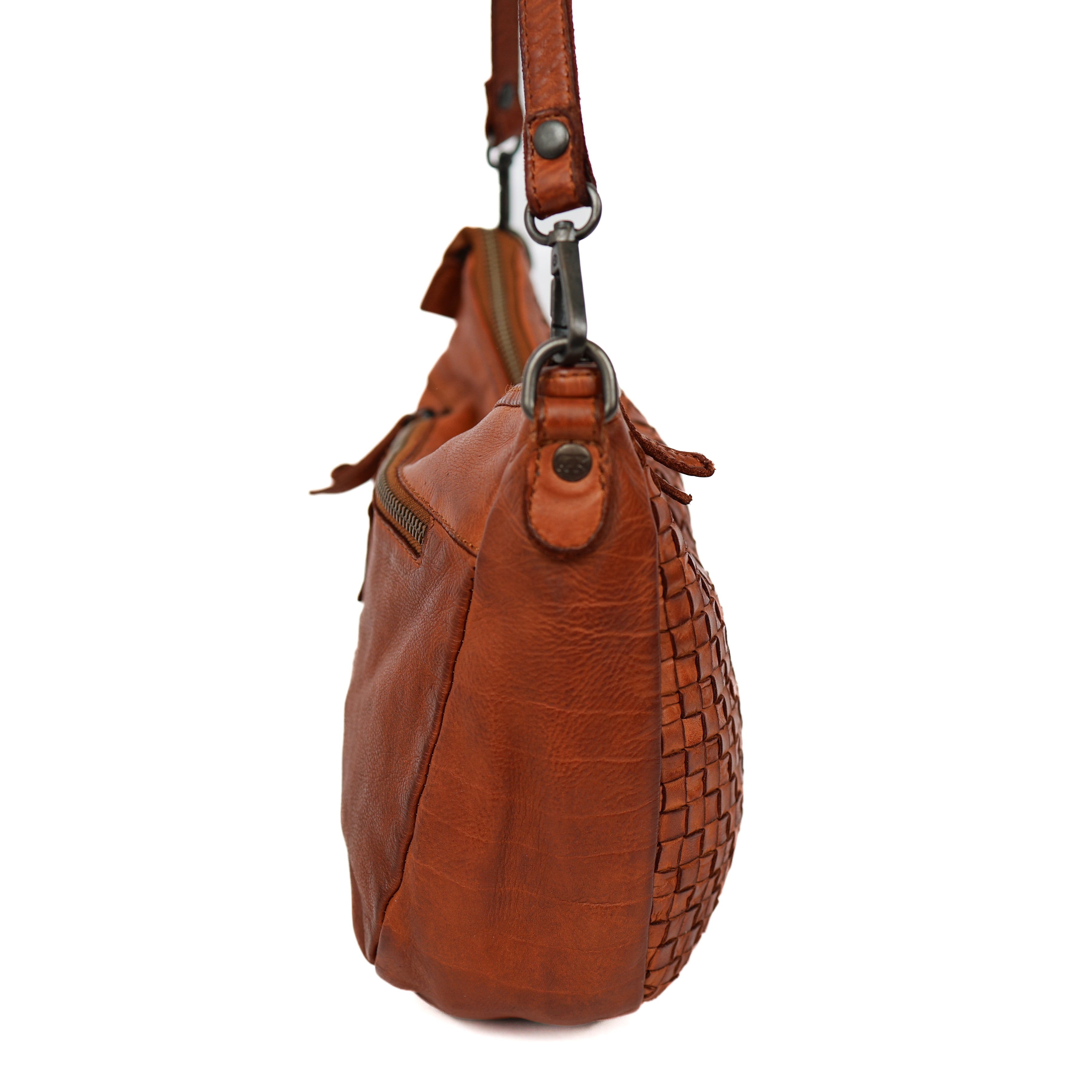 Hand/schoudertasje 'Elvira' gevlochten cognac COGNAC