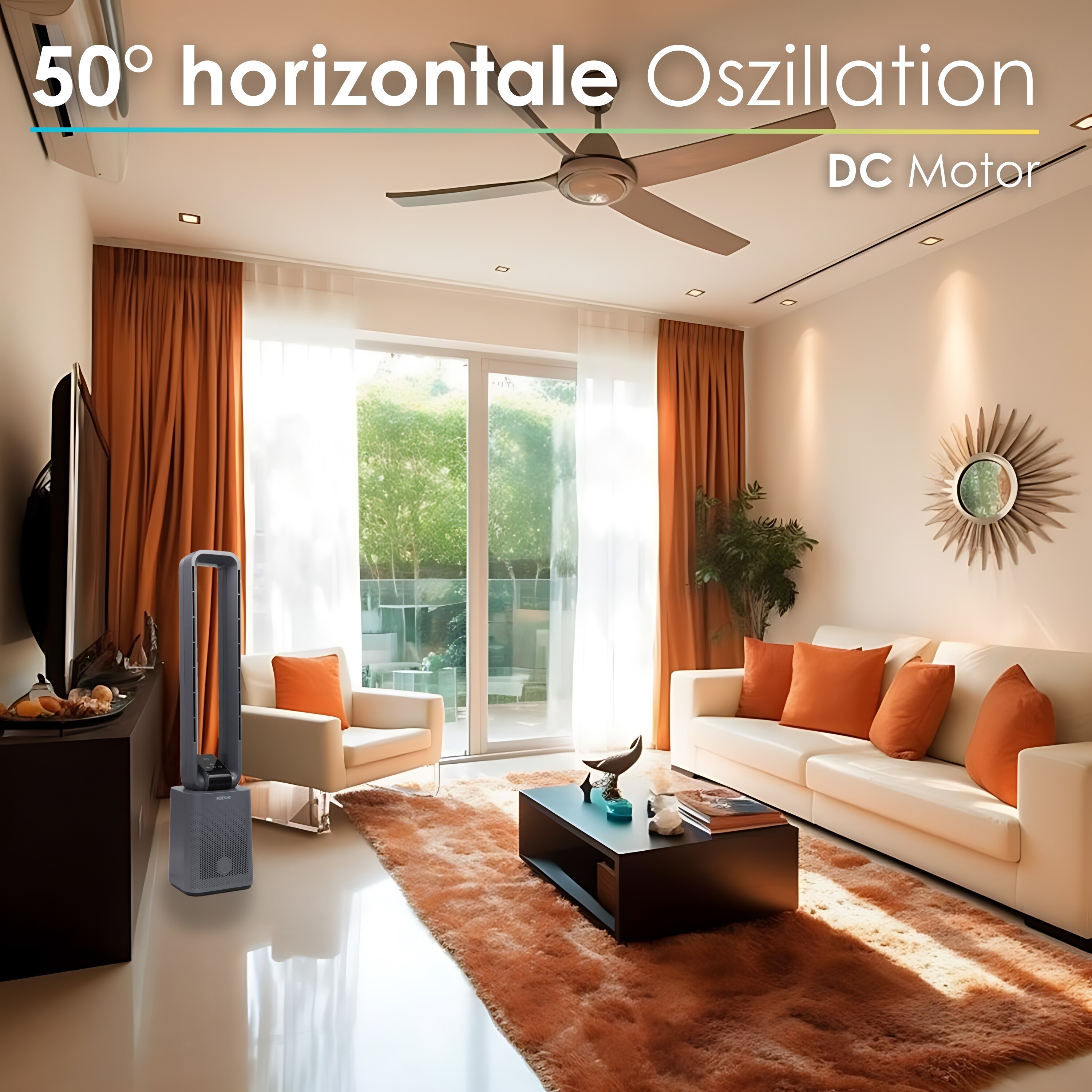 Echos Turmventilator m. Fernbedienung 12 Stufen Timer LED-Display