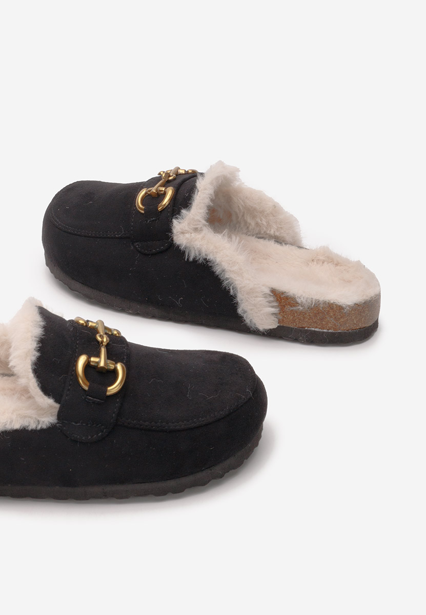 Pantoufles avec fourrure noirs Tisya