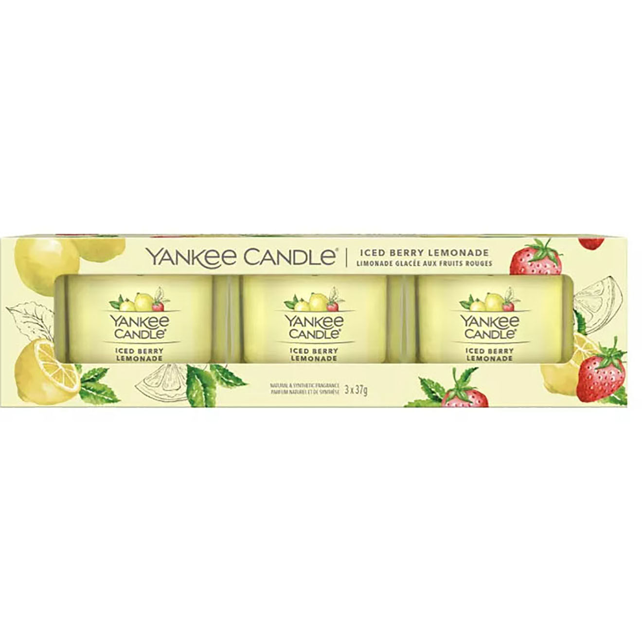 Yankee Candle Coffret 3 Bougies parfumées votives Limonade aux baies glacées Signature - 1 mèche 10h