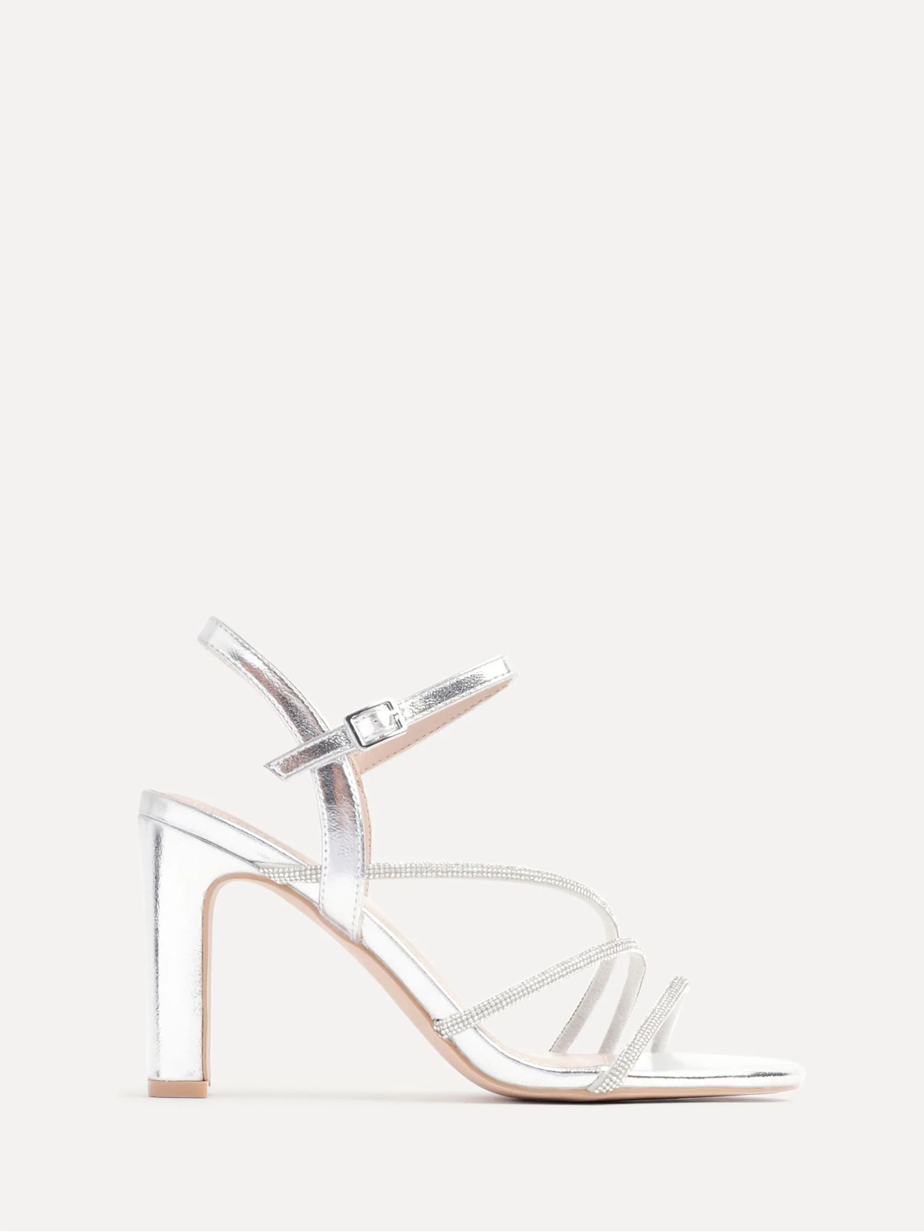 Zilver - Linzi Matilda sandalen met blokhak en stras