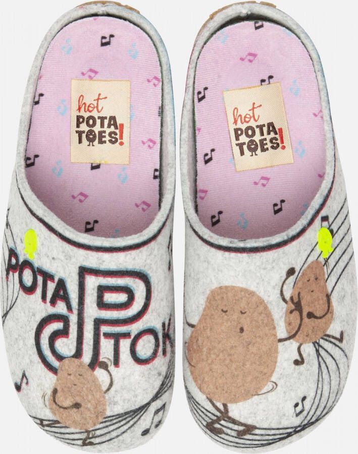 Hot Potatoes pantoffels met printopdruk grijs groen Textiel Printopdruk 36