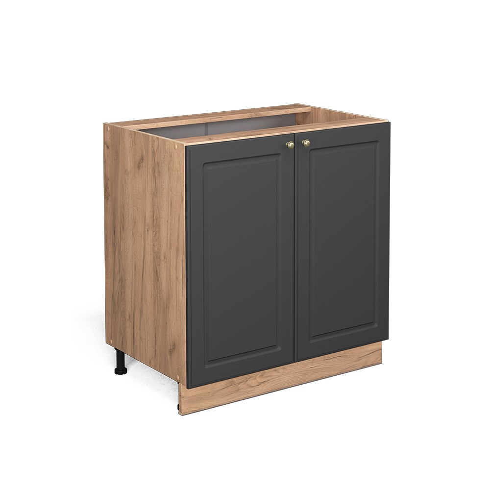Vicco Unterschrank Küchenschrank Küchenmöbel Fame-Line Eiche Anthrazit-Gold Landhaus 80 cm Küche Einbauküche Drehtür Einlegeboden Blende Küchenzeile