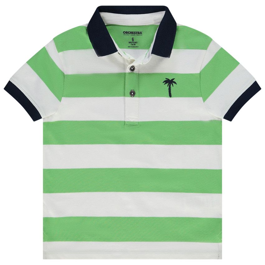 Polo manches courtes rayé broderie palmier pour garçon - Vert