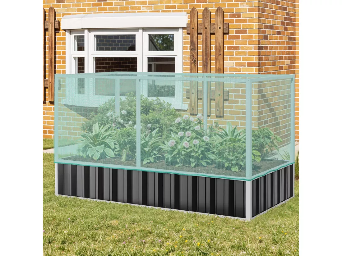 YITAHOME 174x90x88CM Carré Potager de Jardin - avec Structure en Filet - Anti-oiseaux - en Métal pour l'extérieur - avec Gants - Noir